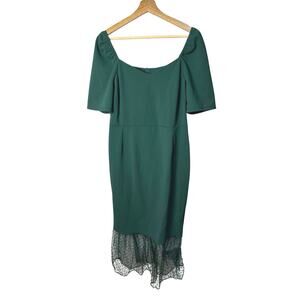 Glamour Emerald Green Midi Dress Sz 8 Sheer Polka Dot Hem Party Formal